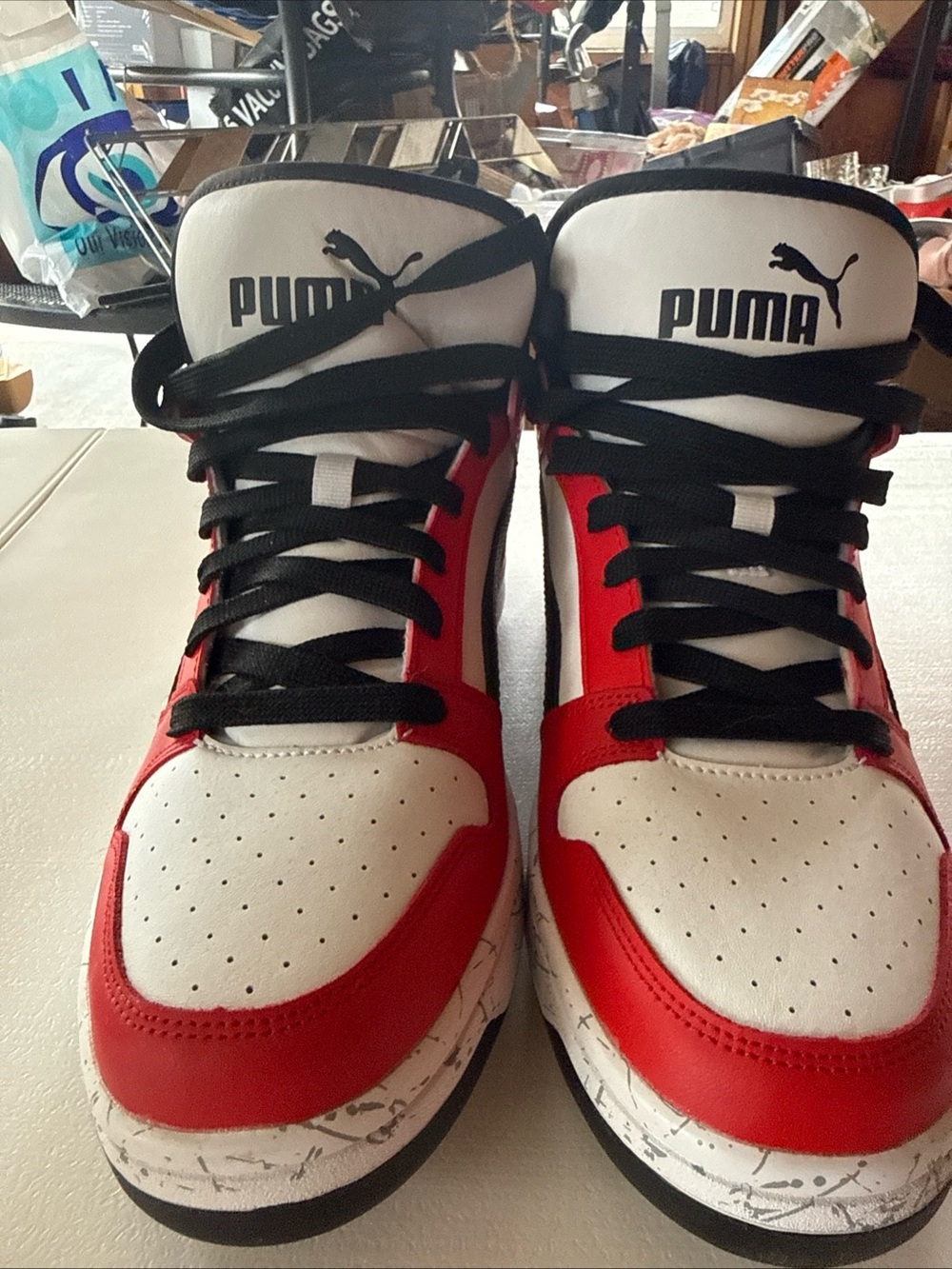 Puma Red, White & Black High-Top Athletic Sneakers